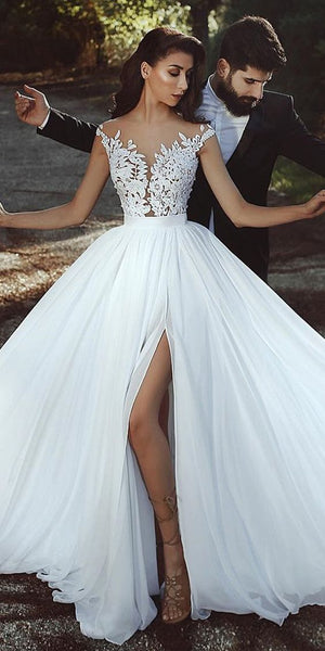 Modest A Line Lace Chiffon Beach Wedding Dress Simple Beach Bridal Dress Bds0595