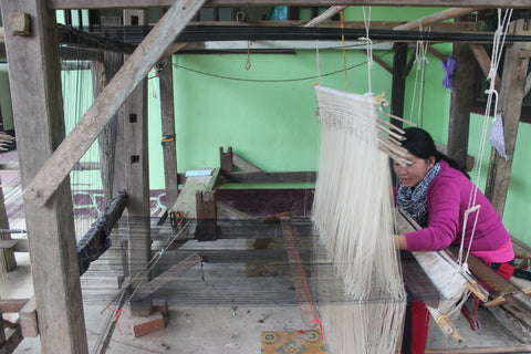 Weaving in Laos Wooden Loom 