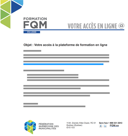 Exemple du courriel d'accès à votre formation