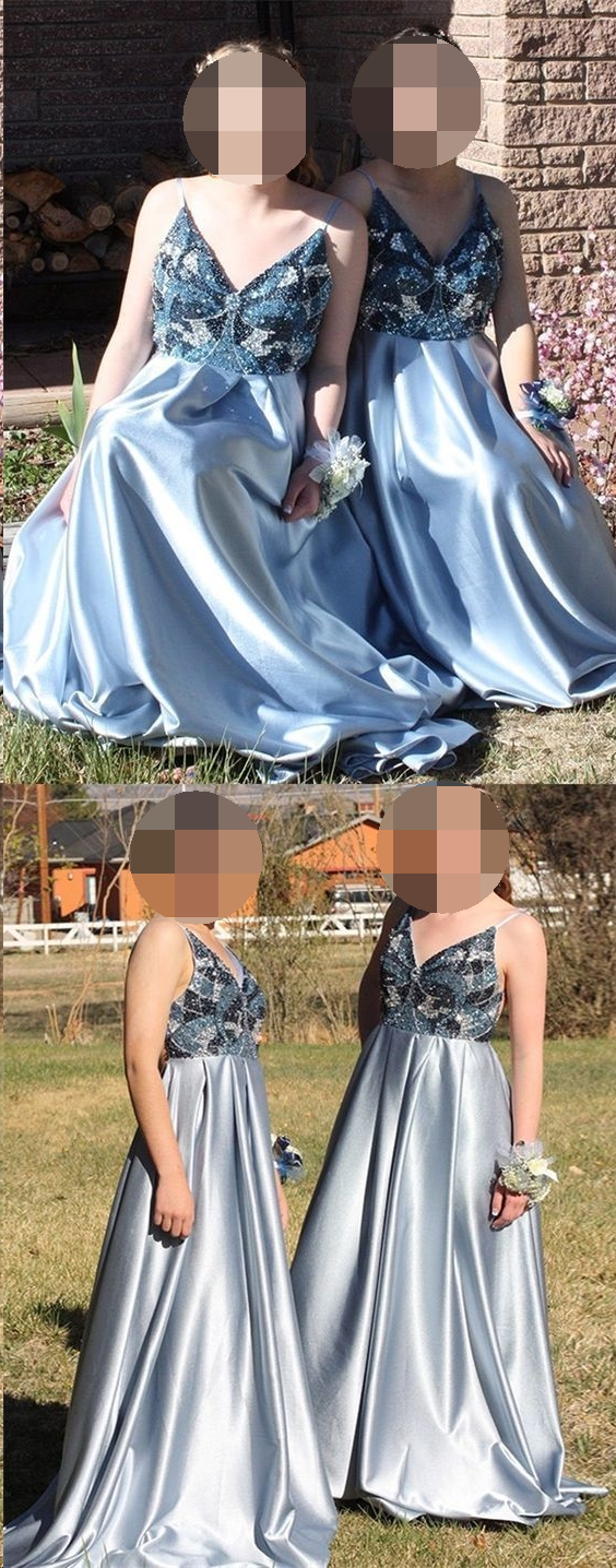 Backless Prom Dresses Spaghetti Straps A line Sexy Long Prom Dress JKL773