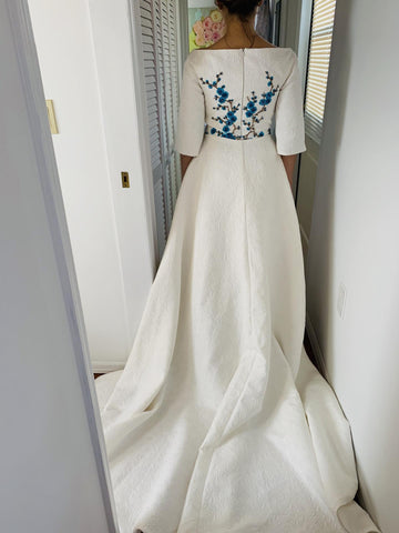 Beautiful Wedding Dresses Bateau Embroidery Romantic Half Sleeve Bridal Gown JKW345