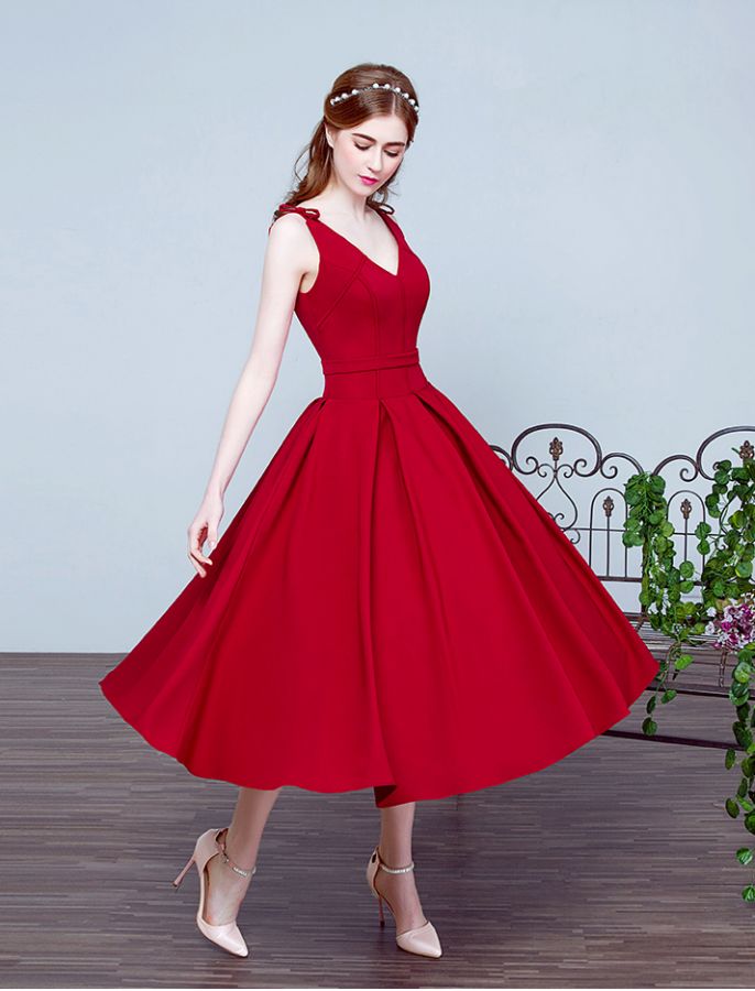 Red Homecoming Dress Tea Length Sexy Bowknot Short Prom Dress Party Dr Anna Promdress