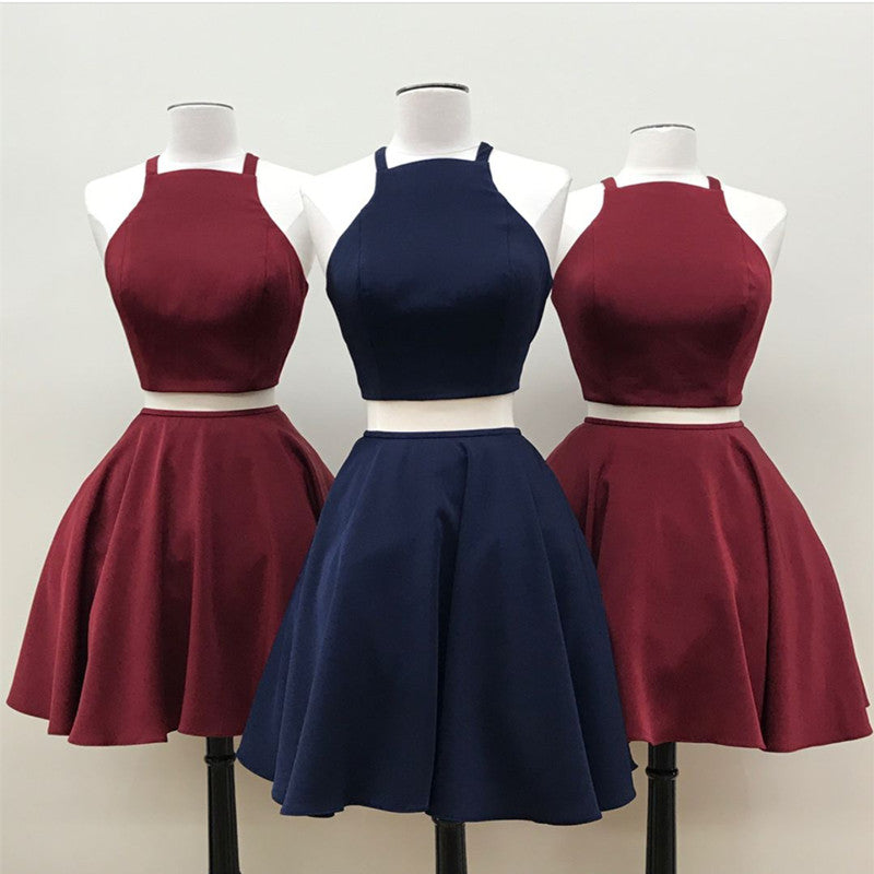 Two Piece Dress Laceup Sexy Burgundy Short Prom Dress Part