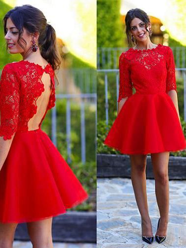 Red Homecoming Dress Scoop A Line Lace Sexy Short Prom Dress Party Dre Anna Promdress 4980