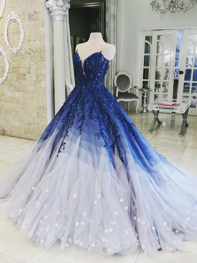 Ball Gown Prom Dresses Scoop Appliques Long Chic Luxury Ombre Big Prom Anna Promdress 2527