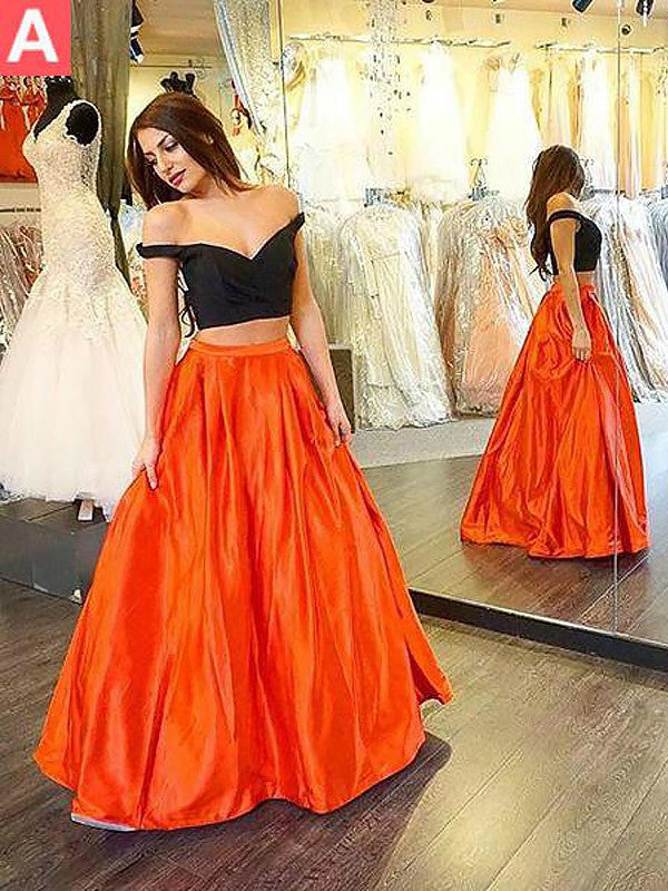 Two Piece Prom Dresses Off The Shoulder A Line Floor Length Satin Long Anna Promdress