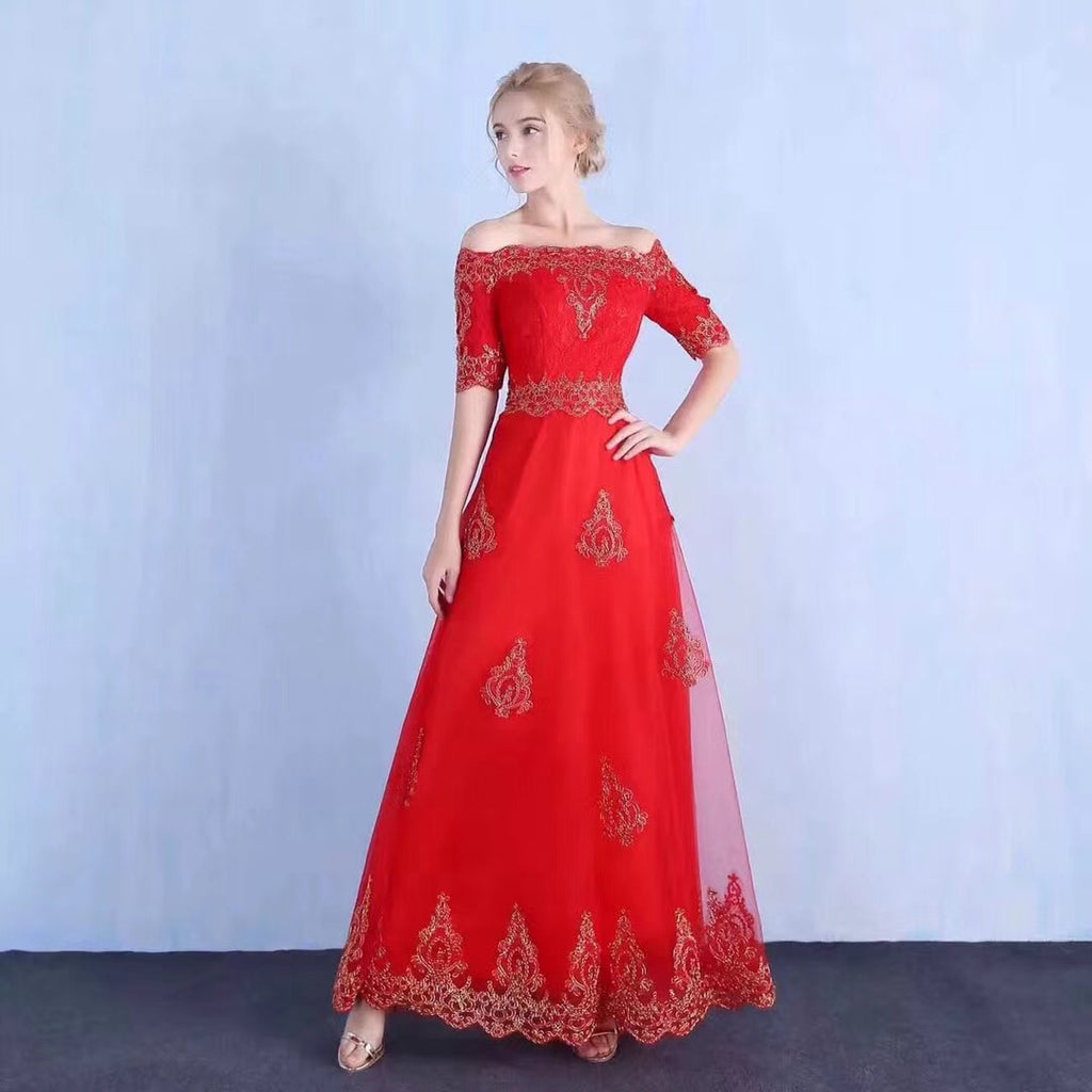 Red Prom Dresses Off The Shoulder Floor Length Appliques Sexy Prom Dre Anna Promdress 