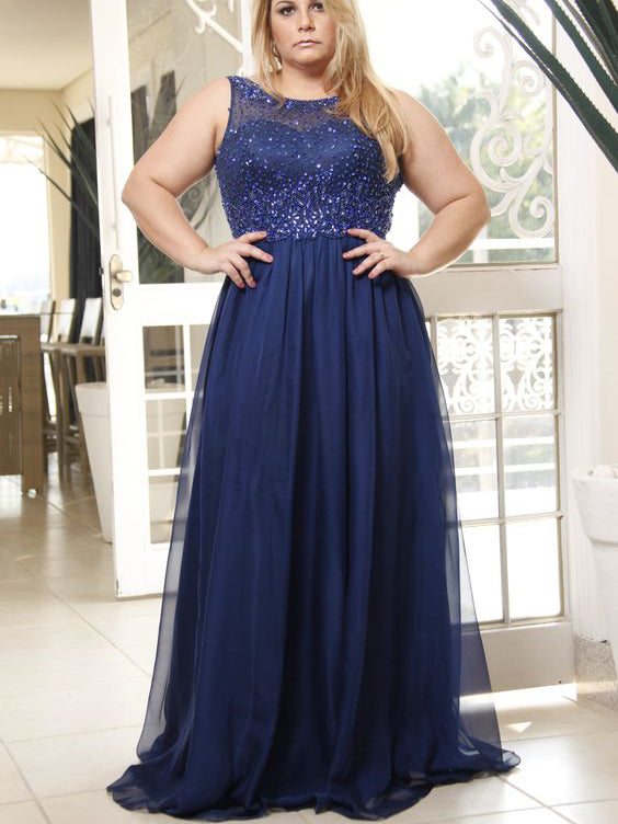 Beautiful Plus Size Prom Dresses Dark Navy Floorlength Prom Dress JKP