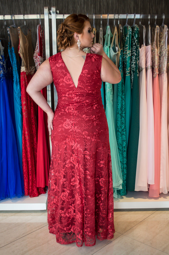 Burgundy Plus Size Prom Dresses Scoop A Line Lace Sexy Long Prom Dress Anna Promdress 4739