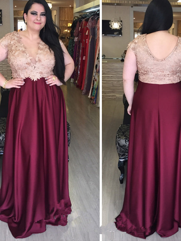 Burgundy Plus Size Prom Dresses V Neck Sexy Satin Floor Length Prom Dr Anna Promdress 6431