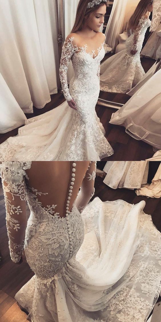 Luxury Wedding Dresses Trumpetmermaid Long Sleeve Sexy Bridal Gown Jk