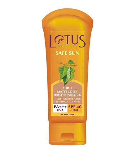 Lotus herbals Safe Sun 3 in 1 Matte Look Daily Sunblock PA+++ UVA SPF 40 UVB Cream 100Gm