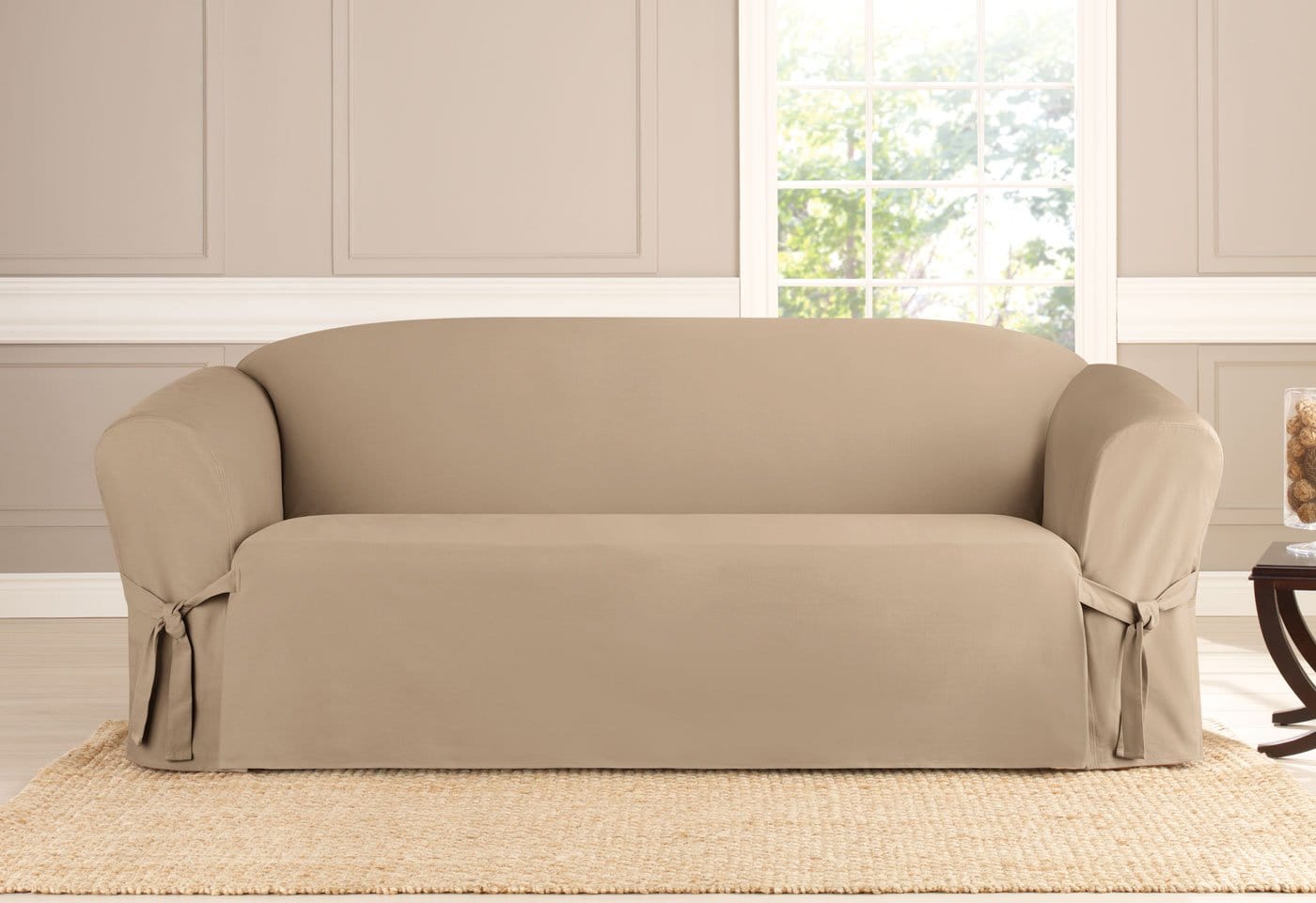 Natural Box-cushion Sofa Sure fit Cotton Duck One Piece Slipcover 