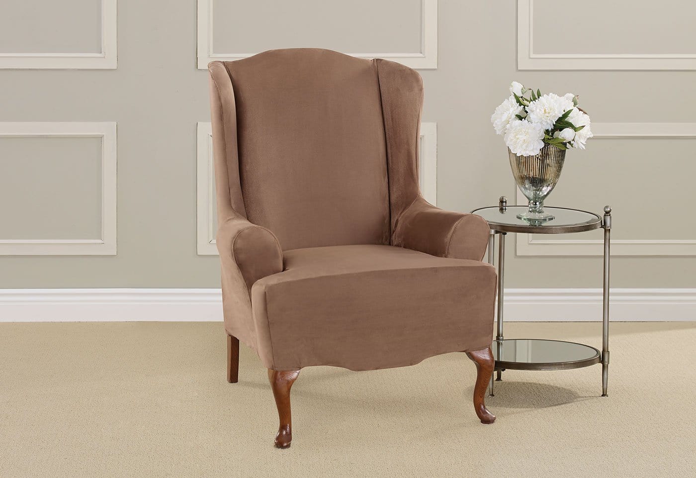 sure fit stretch suede wing chair recliner slipcover