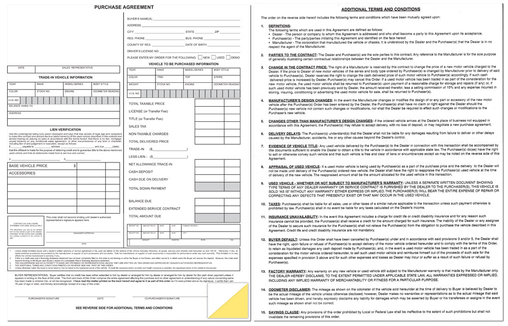 Dealer Purchase Agreement Form US Auto Supplies US