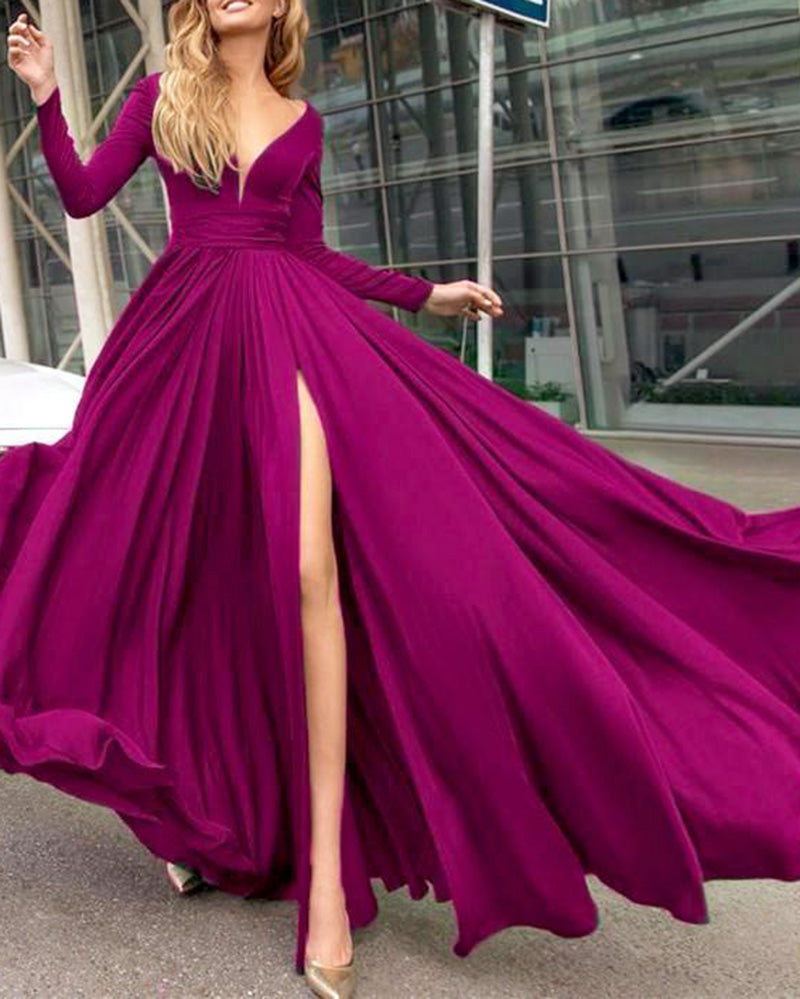 fuchsia pink long dress