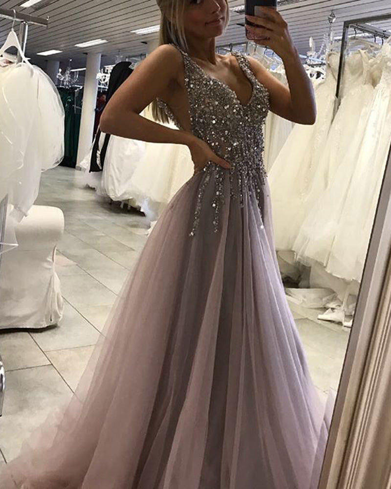 purple grey prom dress