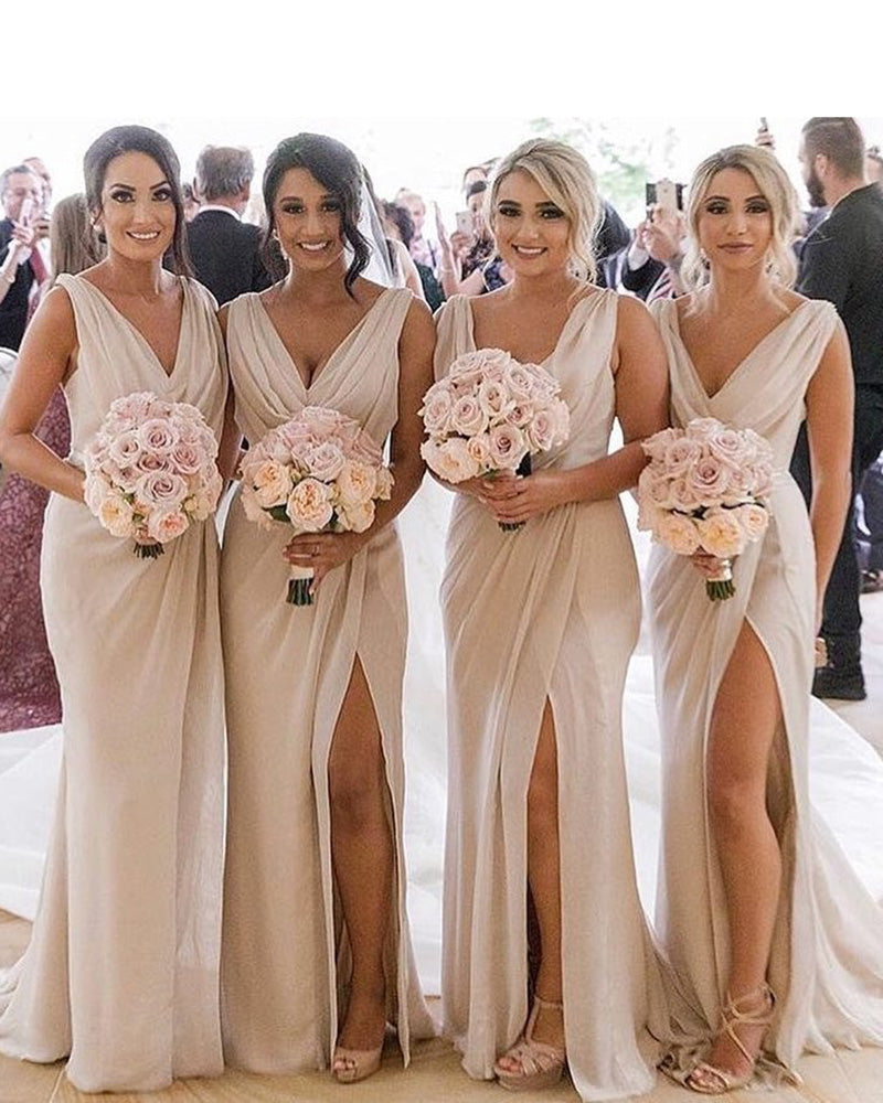 beige long dresses for wedding