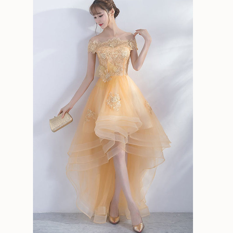 yellow high low dress