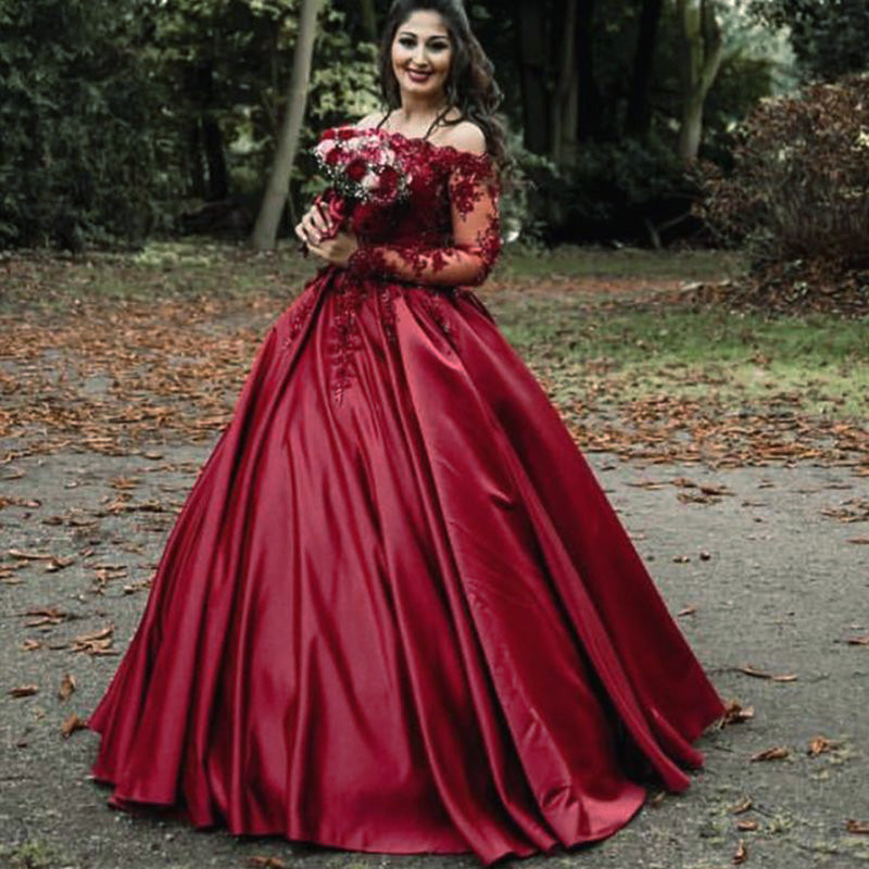 red gown bride