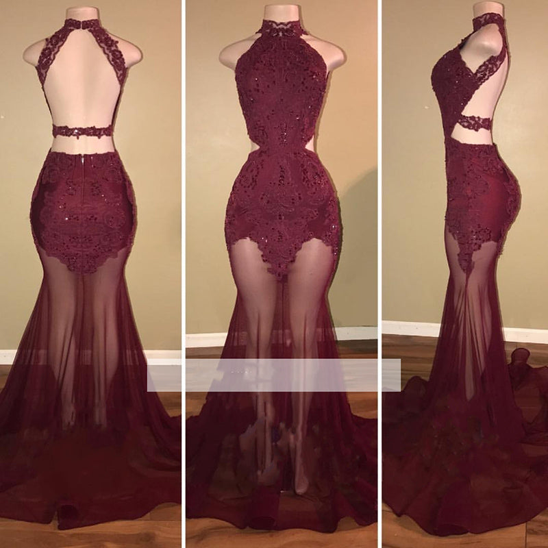 red see through prom dress