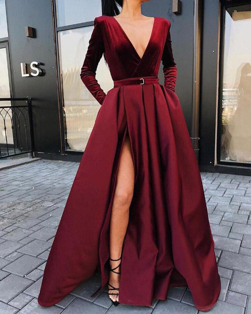 red velvet long gown