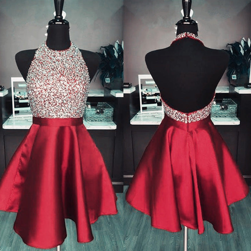 red beaded cocktail dress