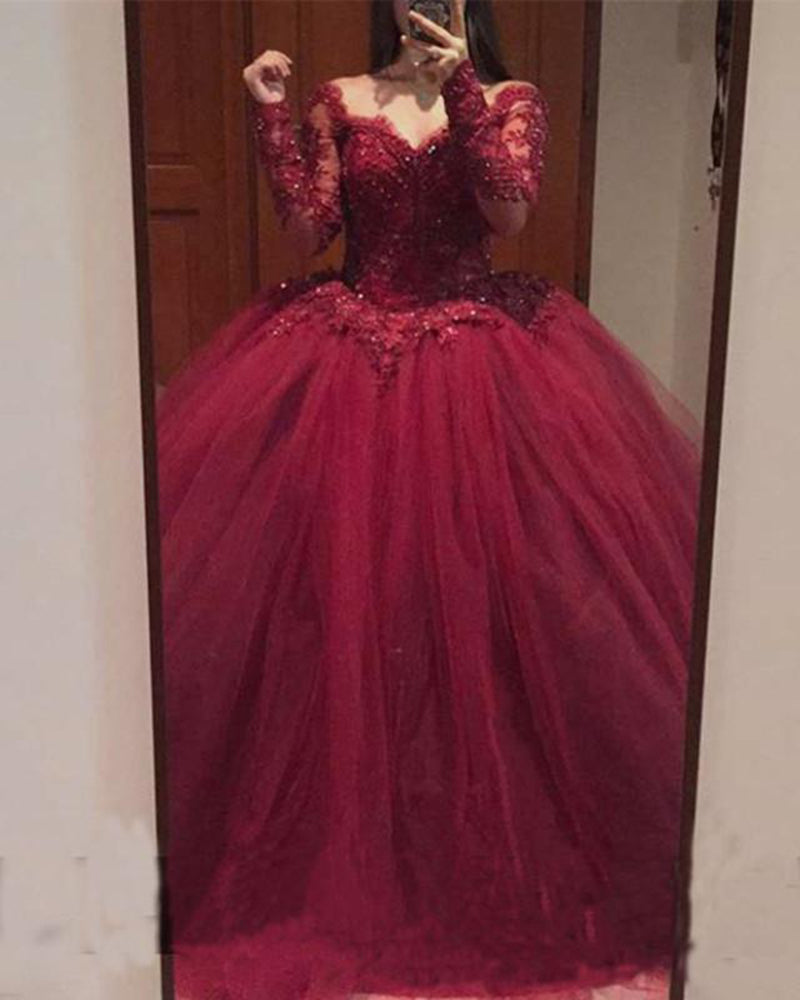 long sleeve burgundy quinceanera dresses