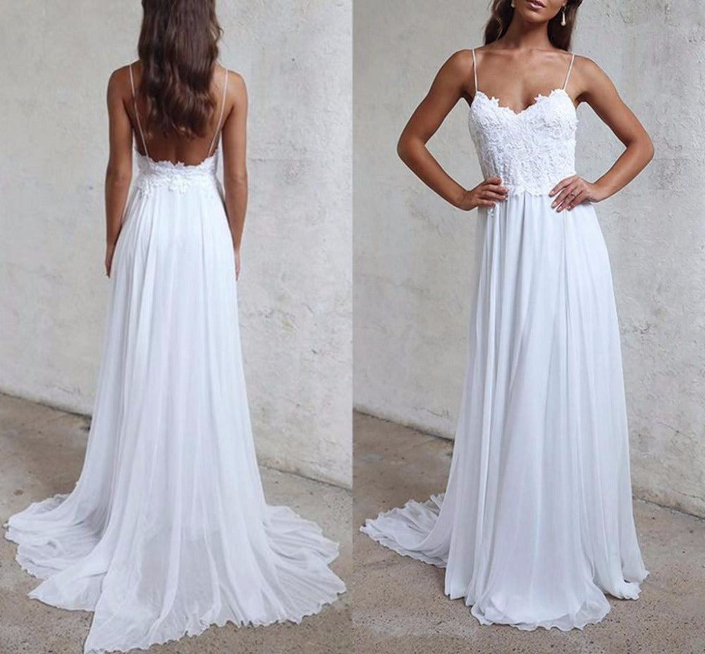 spaghetti strap boho wedding dress