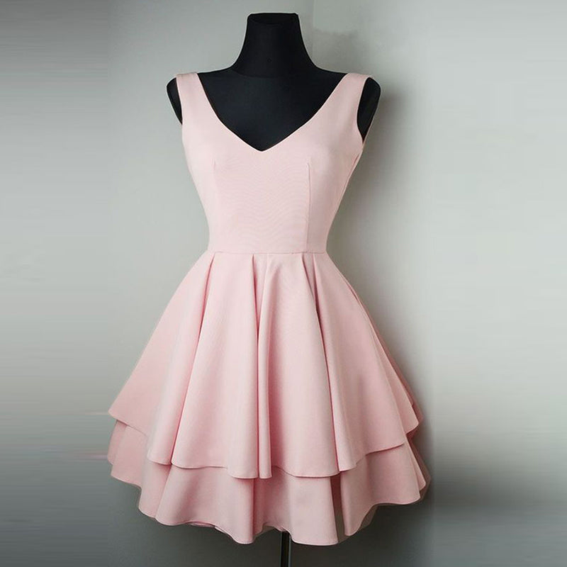 Blush Pink Short Dresses 2020 V Neck 