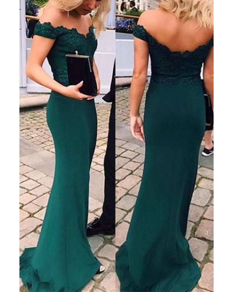 green fitted prom dress