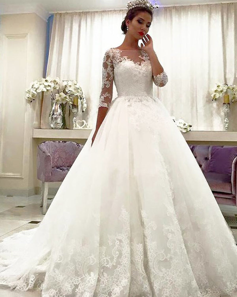 Lace Bridal Dresses With Long Sleeves Princess Wedding Gown – Siaoryne