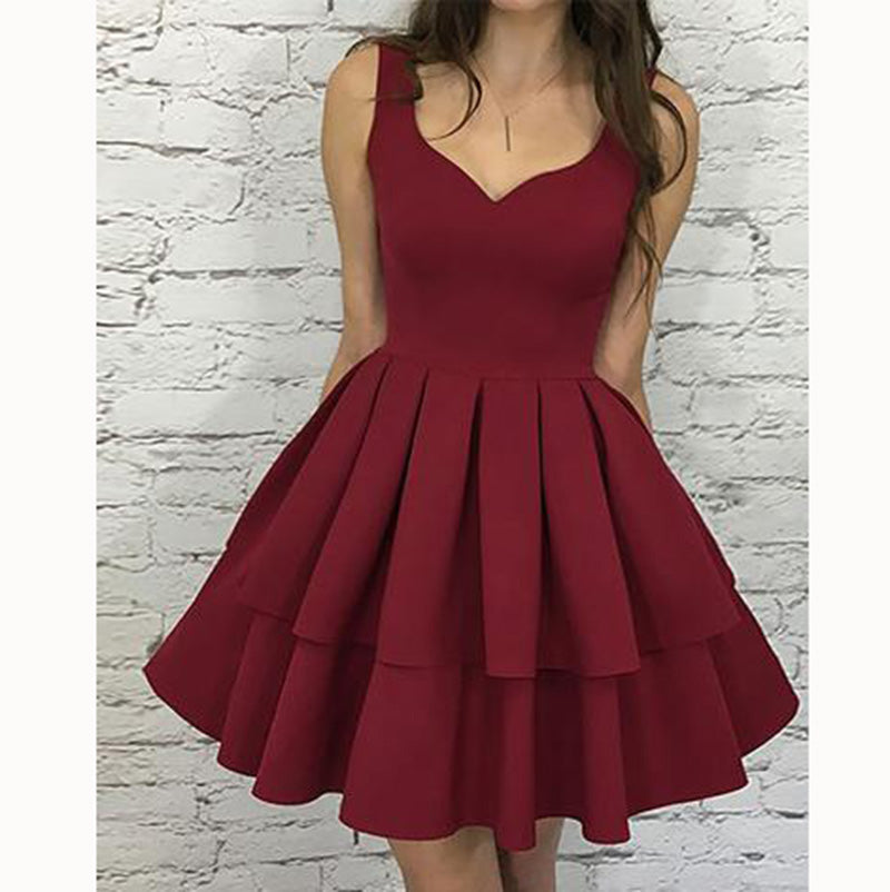 Burgundy Short Prom Dress with Straps Junior Graduation Gow