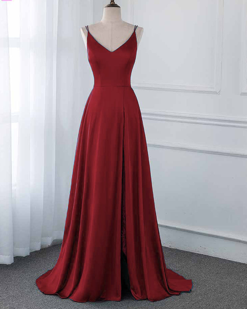 maroon silk prom dress