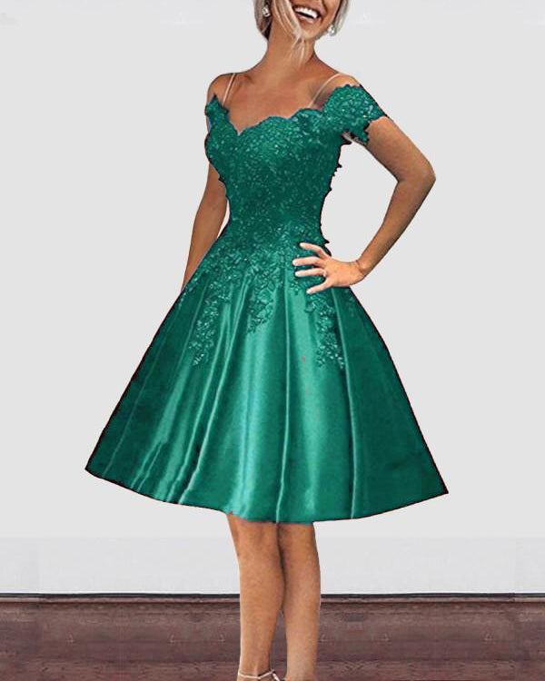 emerald green off the shoulder prom dress