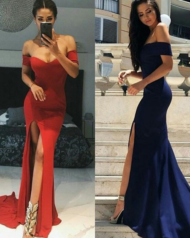 red fitted gown