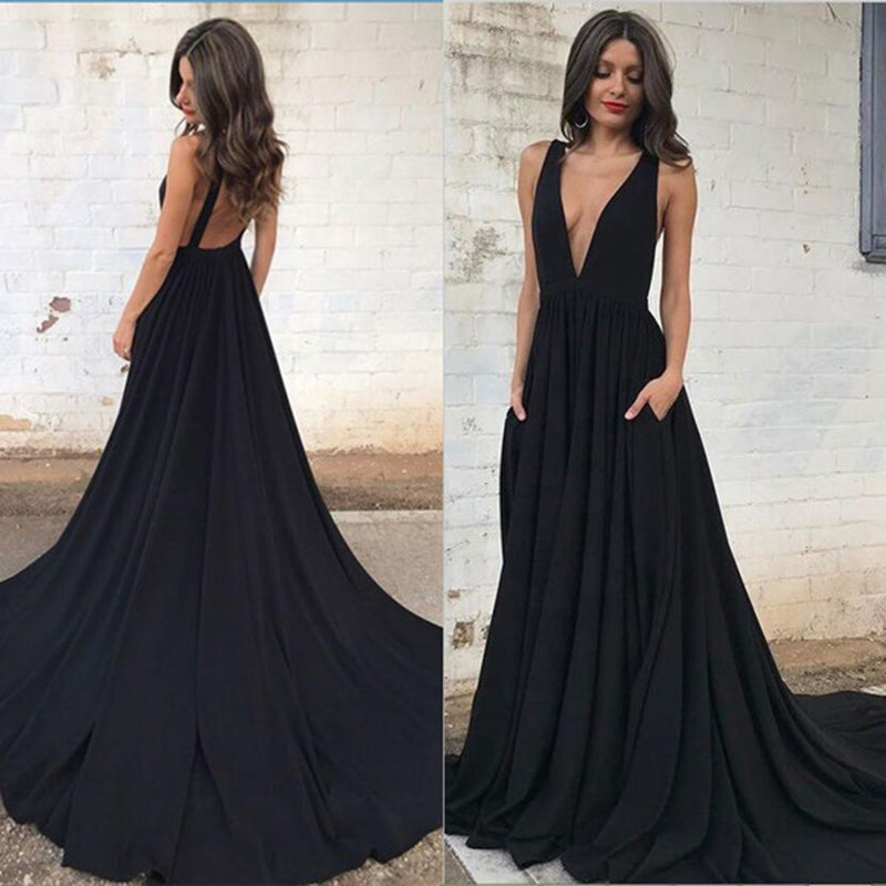 deep v black gown