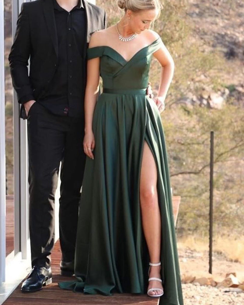 dark olive green prom dress