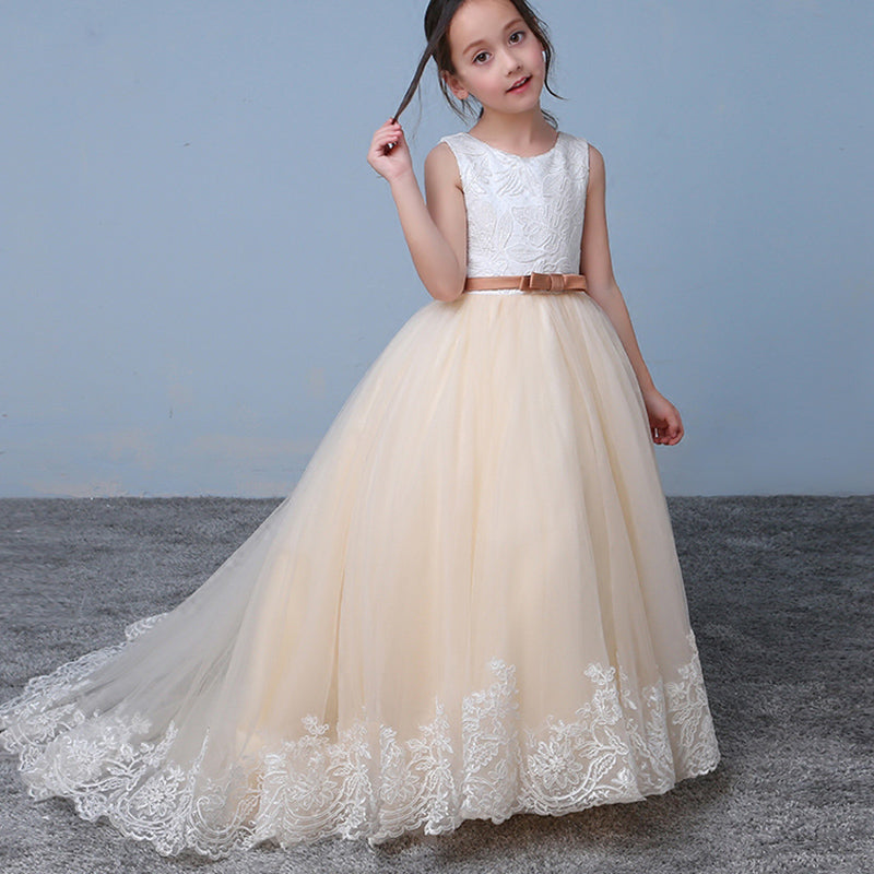 champagne lace flower girl dress