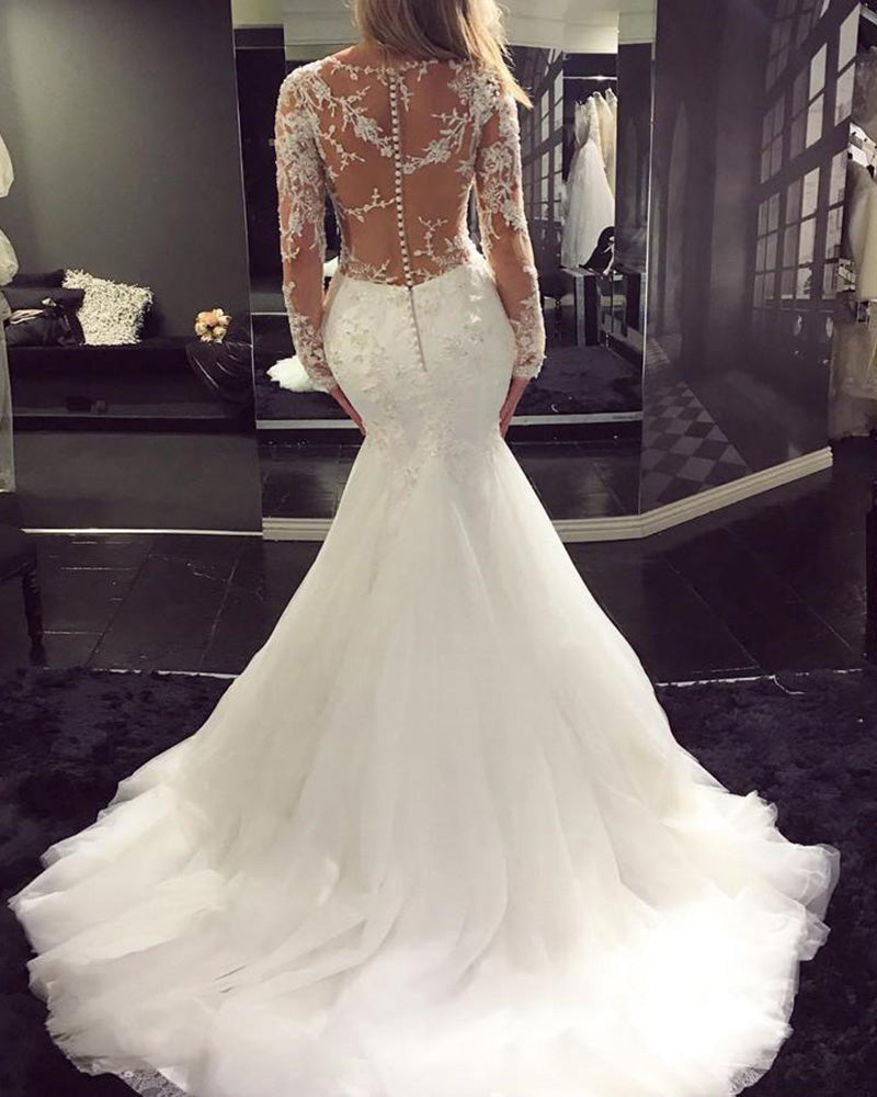 Siaoryne Wd023 Long Sleeves Sexy See Through Wedding Dress Mermaid Bri 5573