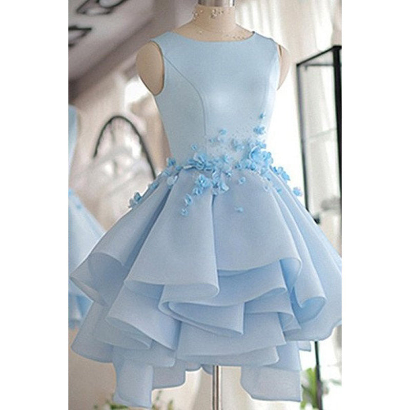 light blue puffy prom dresses