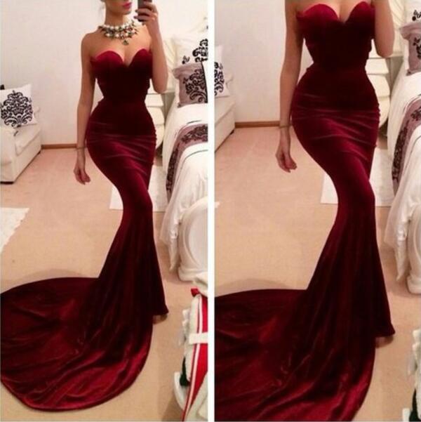 burgundy fishtail dress