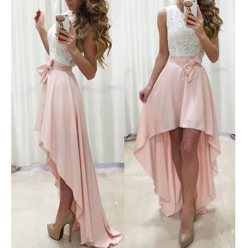 LP3655 White and Pink High Low Prom 