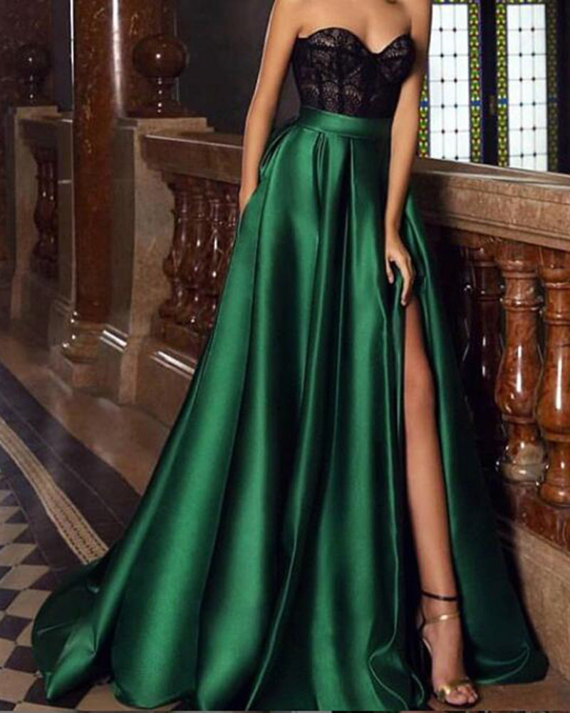 dark green special occasion dress