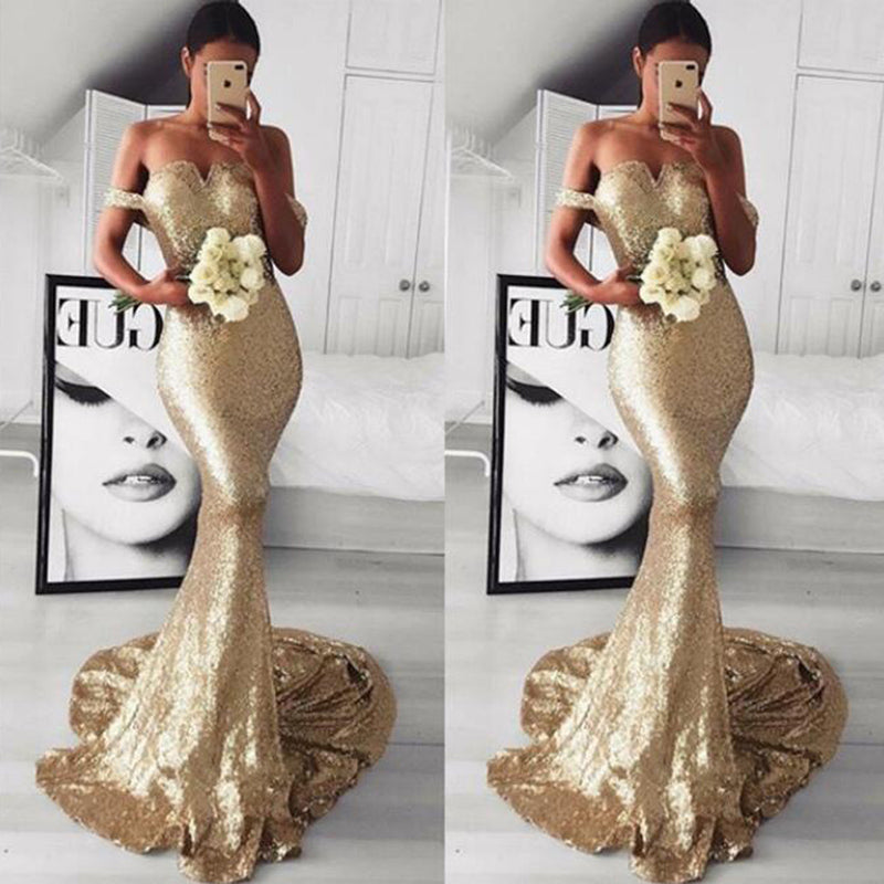 gold off the shoulder gown