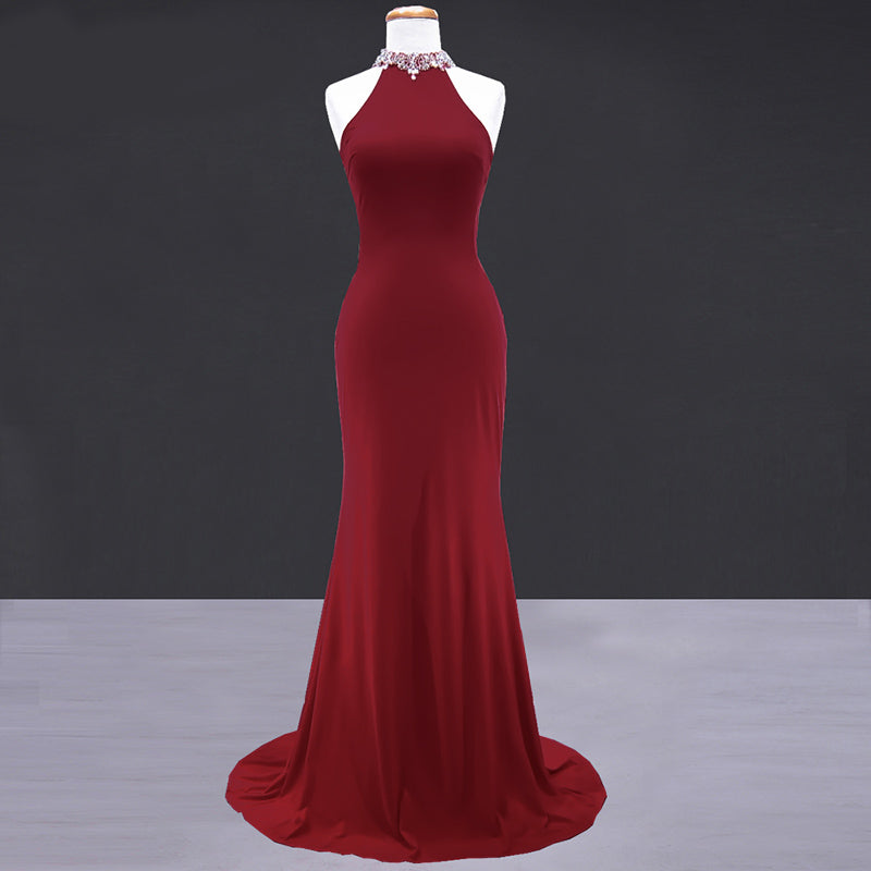 red halter dress long