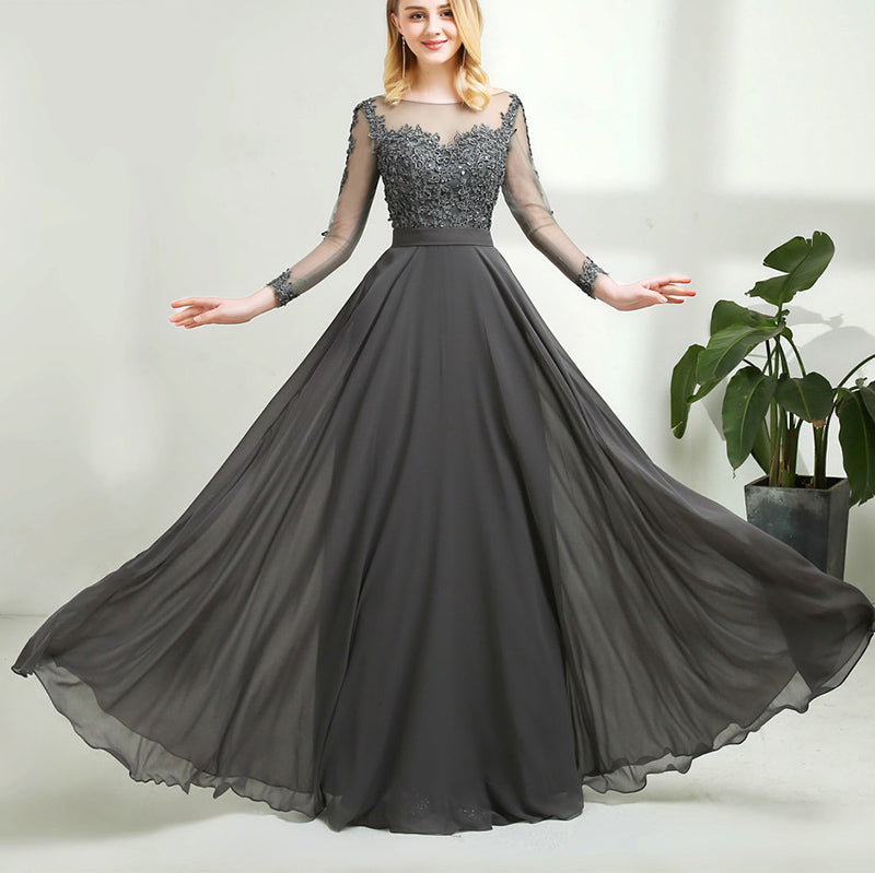 long sleeve grey gown