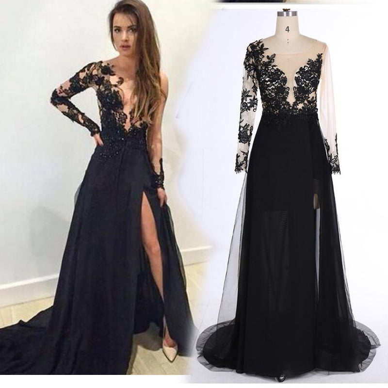black long gown with sleeves