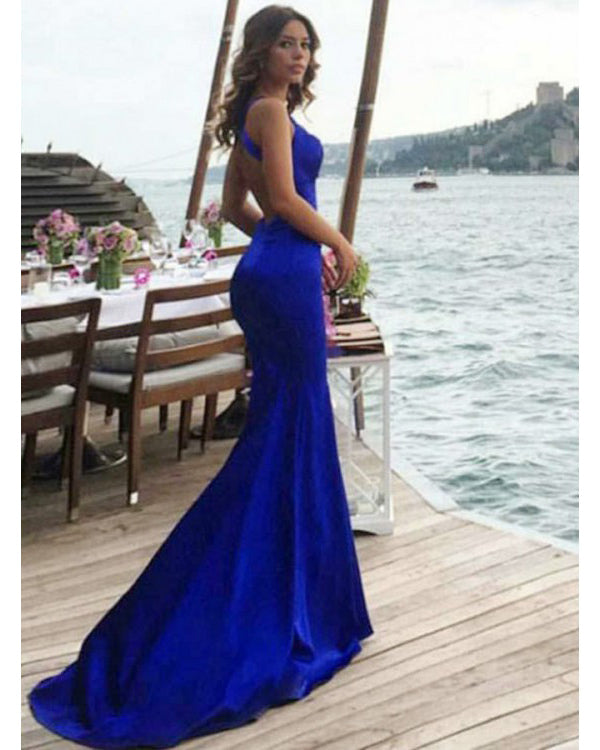 royal blue fishtail prom dress