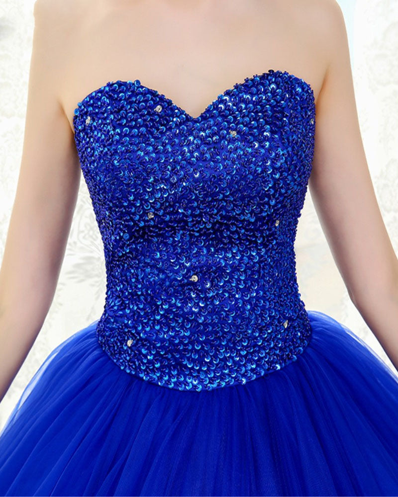 Royal Blue Sweetheart Beading Ball Gown Prom Dress Corset Formal Wear